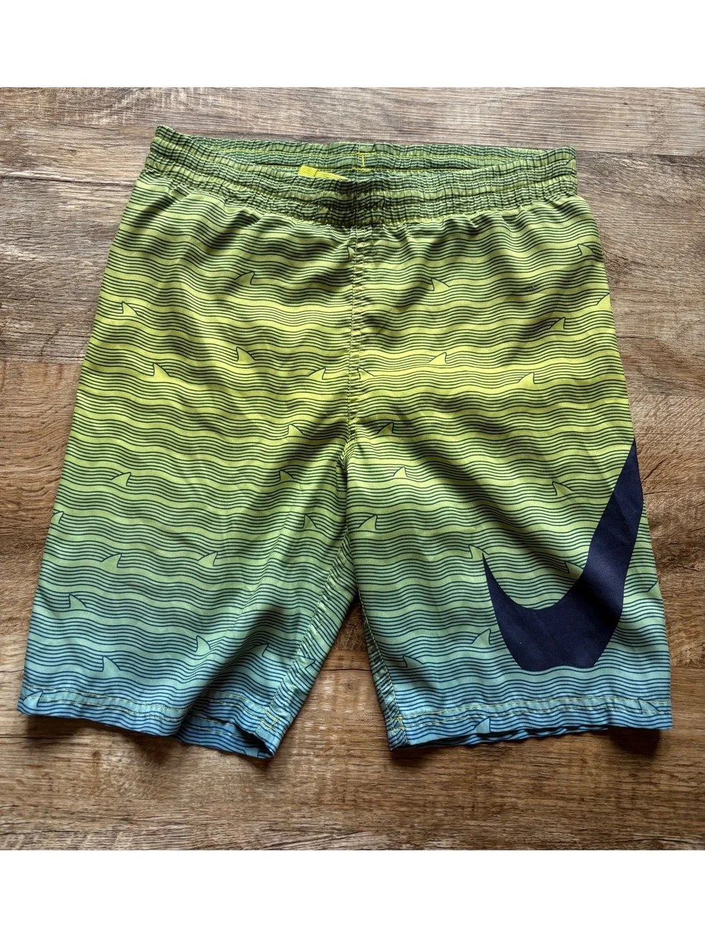 Nike Boys' Swim Trunks Medium Green Gradient with Shark Fin Pattern